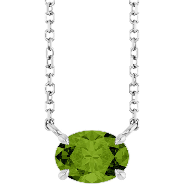 Platinum Oval Natural Peridot Solitaire Necklace