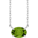 14K Gold Oval Natural Peridot Solitaire Necklace - White Gold