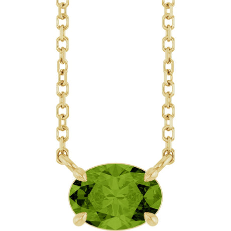 14K Gold Oval Natural Peridot Solitaire Necklace - Yellow Gold
