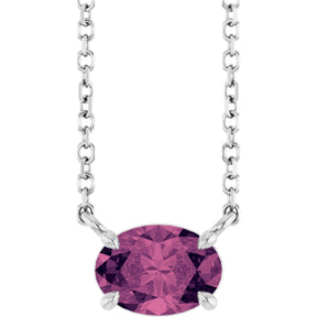 Platinum Oval Natural Pink Tourmaline Solitaire Necklace