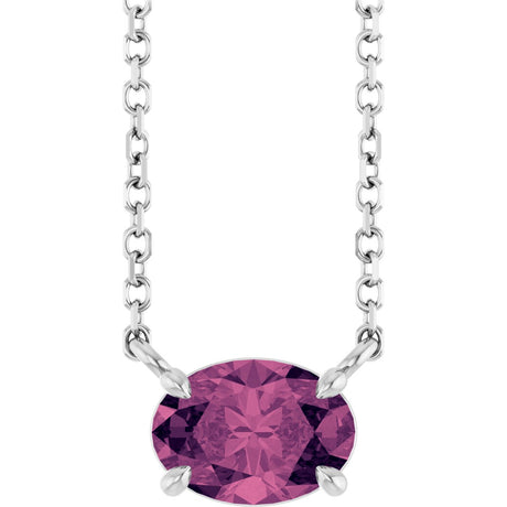 Platinum Oval Natural Pink Tourmaline Solitaire Necklace