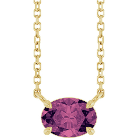 14K Gold Oval Natural Pink Tourmaline Solitaire Necklace - Yellow Gold