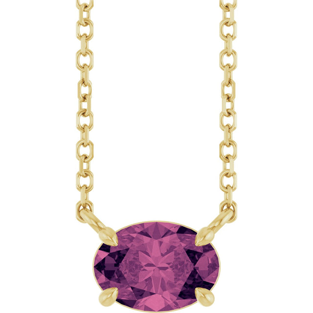 14K Gold Oval Natural Pink Tourmaline Solitaire Necklace - Yellow Gold