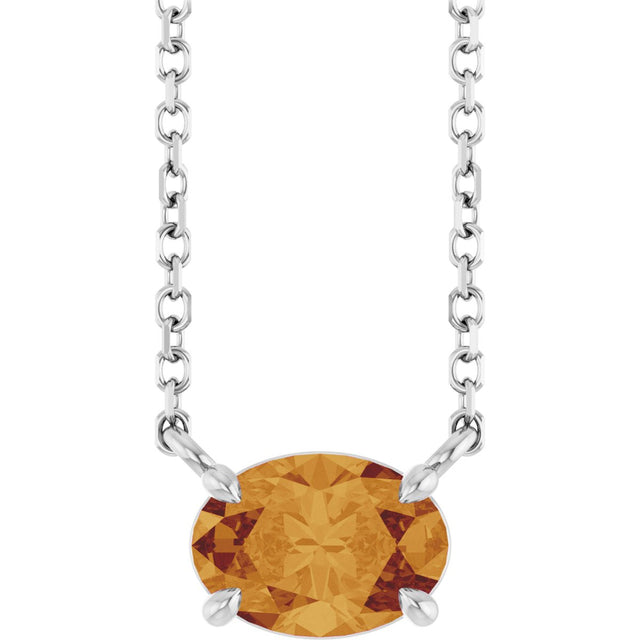 Platinum Oval Natural Citrine Solitaire Necklace