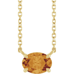 14K Gold Oval Natural Citrine Solitaire Necklace - Yellow Gold