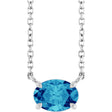 Platinum Oval Natural Blue Zircon Solitaire Necklace