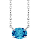 14K Gold Oval Natural Blue Zircon Solitaire Necklace - White Gold