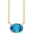 14K Gold Oval Natural Blue Zircon Solitaire Necklace - Yellow Gold