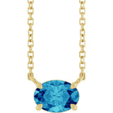 14K Gold Oval Natural Blue Zircon Solitaire Necklace - Yellow Gold