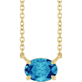 14K Gold Oval Natural Blue Zircon Solitaire Necklace - Yellow Gold