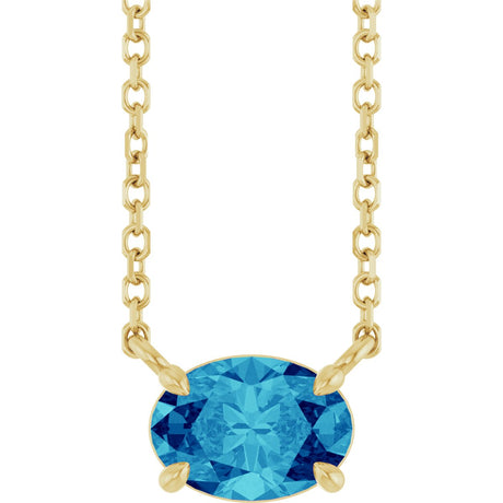 14K Gold Oval Natural Blue Zircon Solitaire Necklace - Yellow Gold