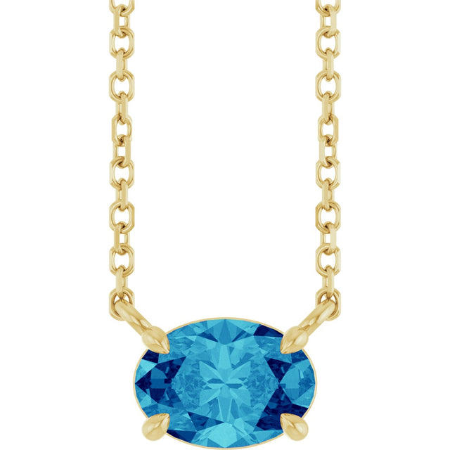 14K Gold Oval Natural Blue Zircon Solitaire Necklace - Yellow Gold