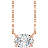 14K Gold Oval Natural White Sapphire Solitaire Necklace - Rose Gold