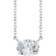 Platinum Oval Natural White Sapphire Solitaire Necklace
