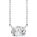 Platinum Oval Natural White Sapphire Solitaire Necklace