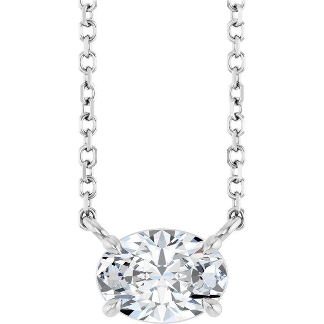 Platinum Oval Natural White Sapphire Solitaire Necklace