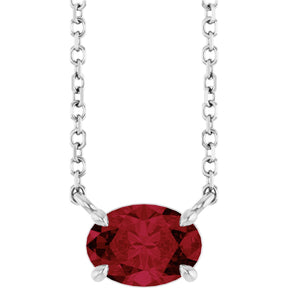Platinum Oval Lab-Grown Ruby Solitaire Necklace
