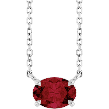Platinum Oval Natural Ruby Solitaire Necklace