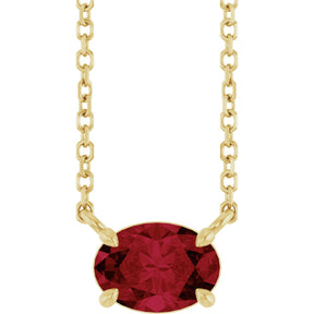 14K Gold Oval Lab-Grown Ruby Solitaire Necklace - Yellow Gold