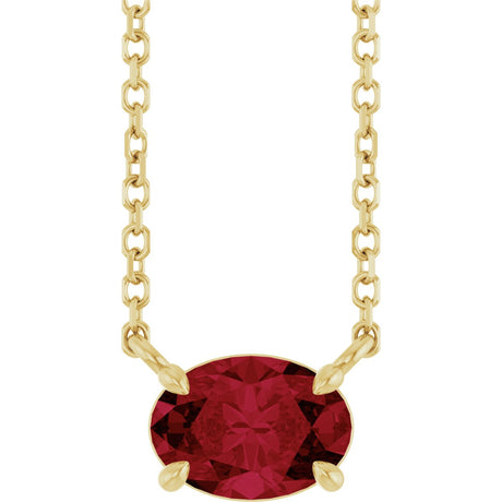 14K Gold Oval Natural Ruby Solitaire Necklace - Yellow Gold