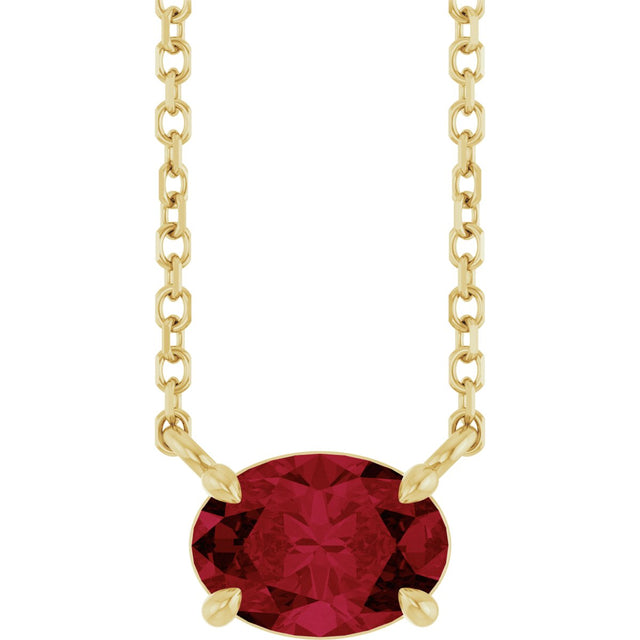 14K Gold Oval Natural Ruby Solitaire Necklace - Yellow Gold