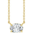 14K Gold Oval Natural White Sapphire Solitaire Necklace - Yellow Gold