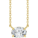 14K Gold Oval Natural White Sapphire Solitaire Necklace - Yellow Gold