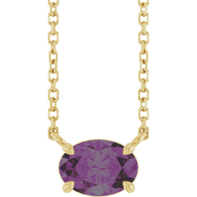14K Gold Oval Lab-Grown Alexandrite Solitaire Necklace - Yellow Gold