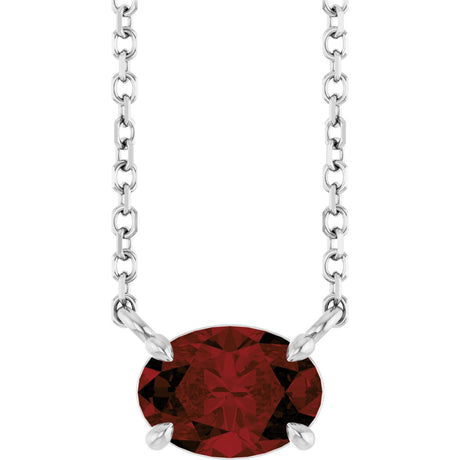 Platinum Oval Natural Mozambique Garnet Solitaire Necklace