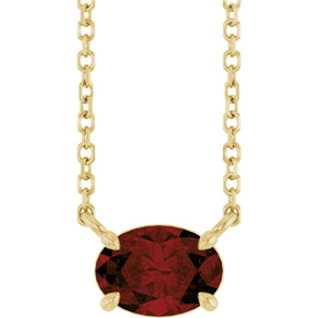 14K Gold Oval Natural Mozambique Garnet Solitaire Necklace - Yellow Gold