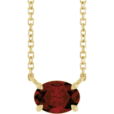 14K Gold Oval Natural Mozambique Garnet Solitaire Necklace - Yellow Gold