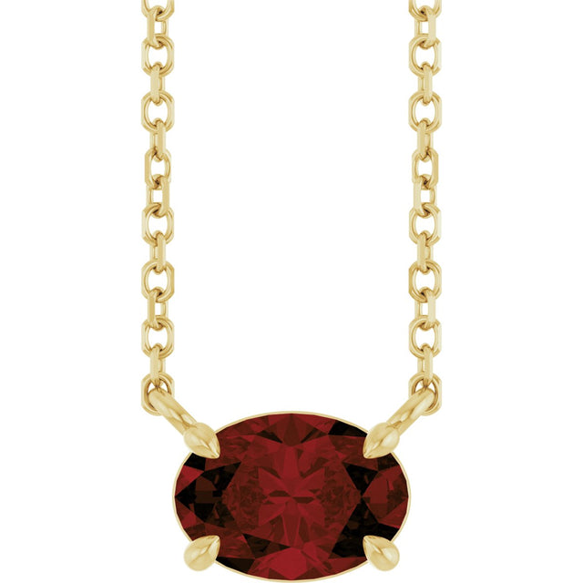 14K Gold Oval Natural Mozambique Garnet Solitaire Necklace - Yellow Gold