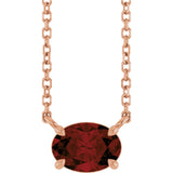 14K Gold Oval Natural Mozambique Garnet Solitaire Necklace - Rose Gold
