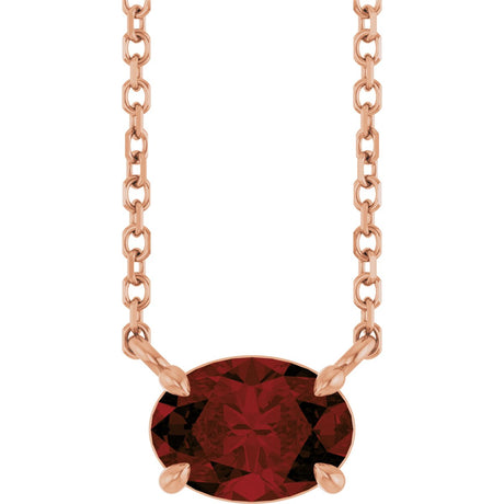 14K Gold Oval Natural Mozambique Garnet Solitaire Necklace - Rose Gold