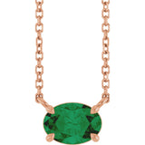 14K Gold Oval Lab-Grown Emerald Solitaire Necklace - Rose Gold