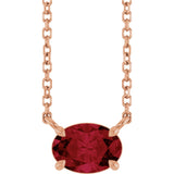 14K Gold Oval Natural Ruby Solitaire Necklace - Rose Gold