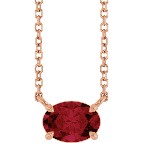 14K Gold Oval Natural Ruby Solitaire Necklace - Rose Gold