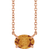 14K Gold Oval Natural Citrine Solitaire Necklace - Rose Gold