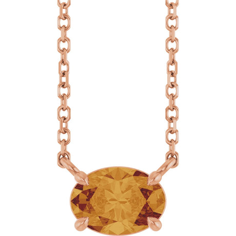 14K Gold Oval Natural Citrine Solitaire Necklace - Rose Gold
