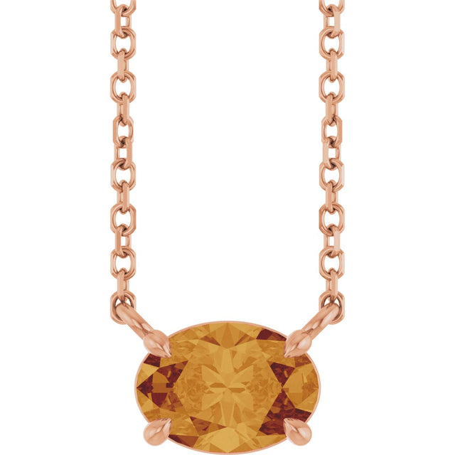 14K Gold Oval Natural Citrine Solitaire Necklace - Rose Gold