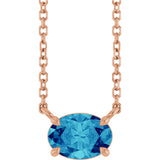 14K Gold Oval Natural Blue Zircon Solitaire Necklace - Rose Gold
