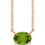 14K Gold Oval Natural Peridot Solitaire Necklace - Rose Gold