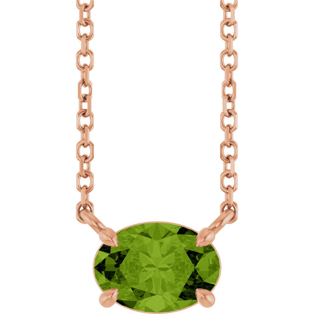 14K Gold Oval Natural Peridot Solitaire Necklace - Rose Gold