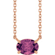 14K Gold Oval Natural Pink Tourmaline Solitaire Necklace - Rose Gold
