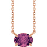 14K Gold Oval Natural Pink Tourmaline Solitaire Necklace - Rose Gold