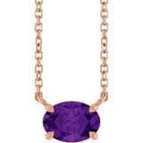 14K Gold Oval Natural Amethyst Solitaire Necklace - Rose Gold