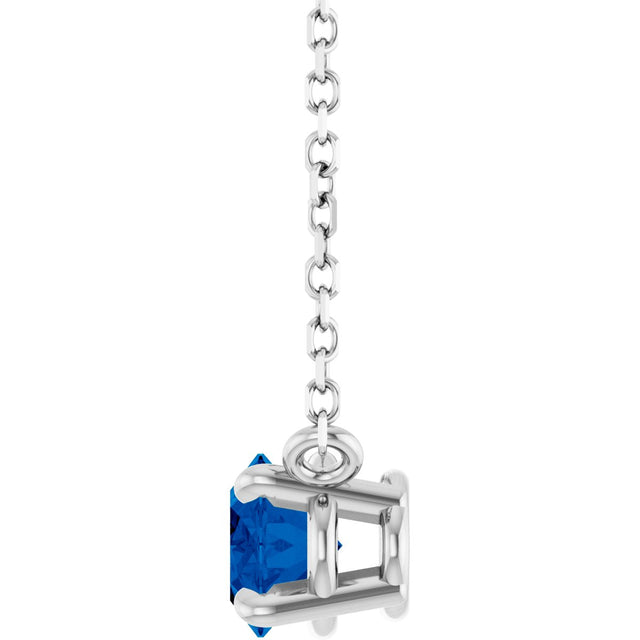 Platinum Oval Natural Blue Sapphire Solitaire Necklace - view 3