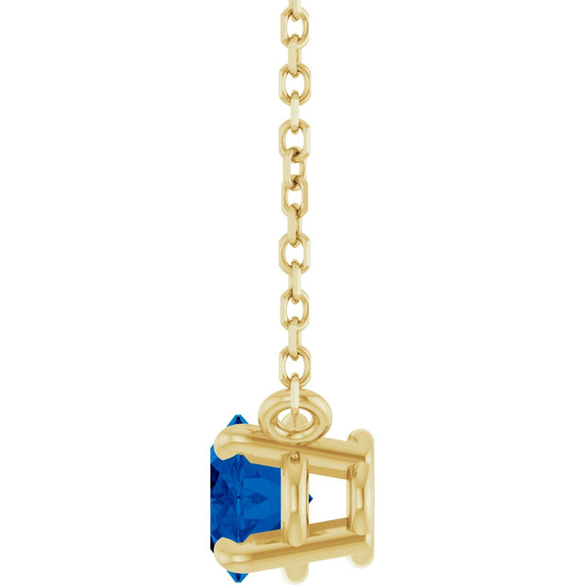 14K Gold Oval Natural Blue Sapphire Solitaire Necklace - Yellow Gold - view 3