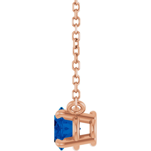 14K Gold Oval Lab-Grown Blue Sapphire Solitaire Necklace - Rose Gold - view 3