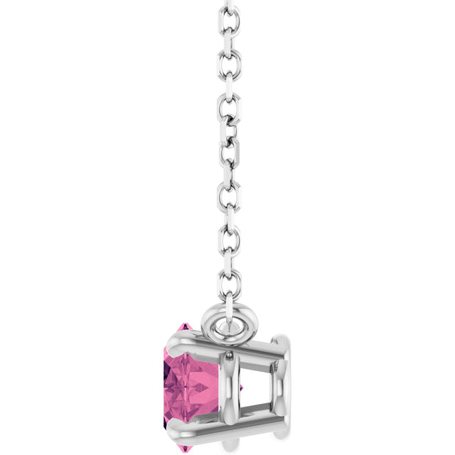 Platinum Oval Natural Pink Tourmaline Solitaire Necklace - view 3
